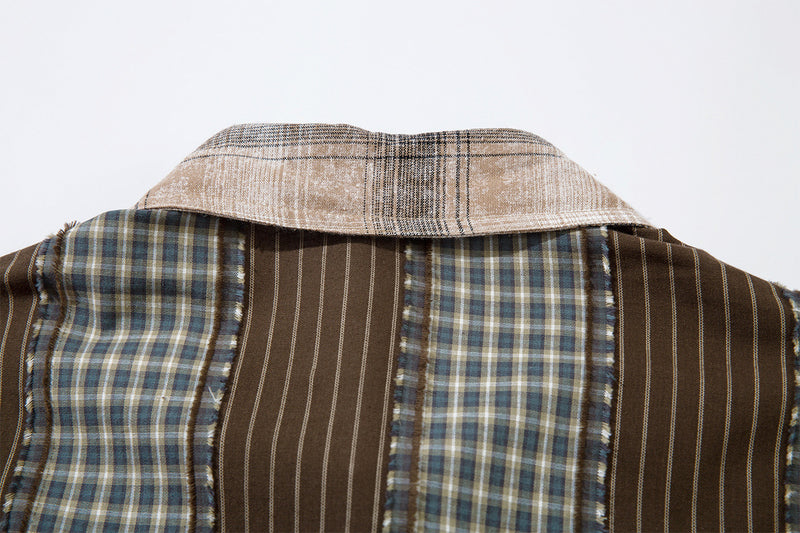 Surchemise patchwork à carreaux et rayures – Coupe décontractée, manches longues boutonnées