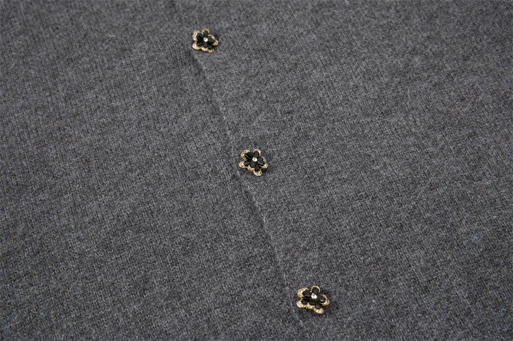 Men's Crewneck Knit Cardigan Sweater with Floral Buttons