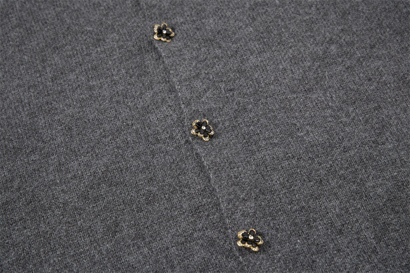Men's Crewneck Knit Cardigan Sweater with Floral Buttons