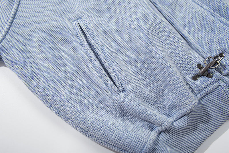 Hooded-Bomberjacke aus Waffelstrick mit Washed-Finish und Metallverschlüssen