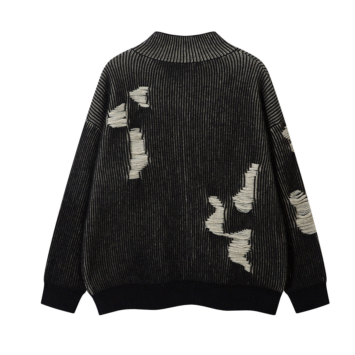 Distressed Knit Zip-Up Cardigan Jacket – Reversible Ribbed Sweater Coat