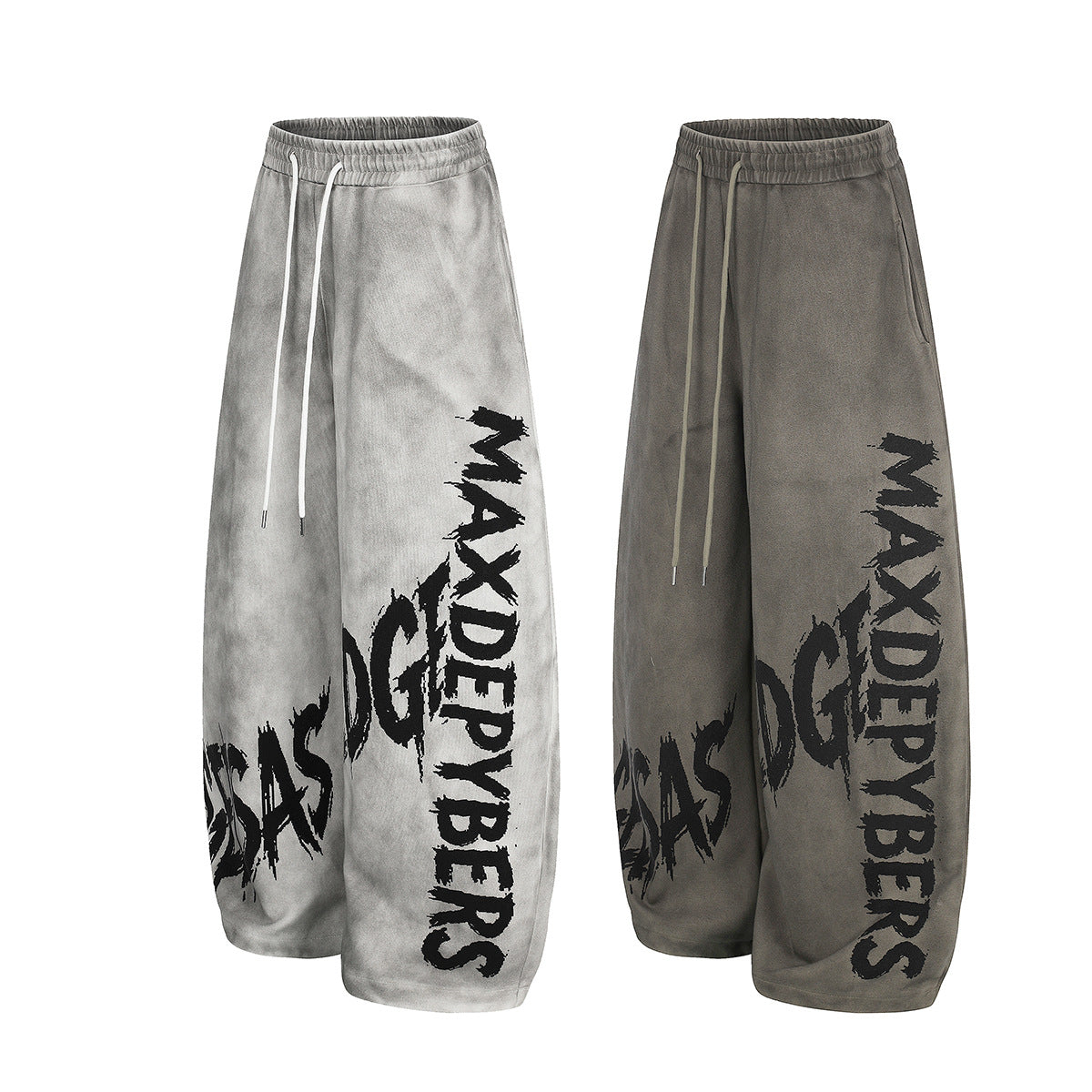 Wide-Leg Graffiti Print Sweatpants – Acid Wash Baggy Fit