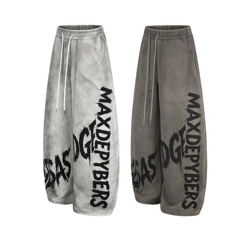 Wide-Leg Graffiti Print Sweatpants – Acid Wash Baggy Fit