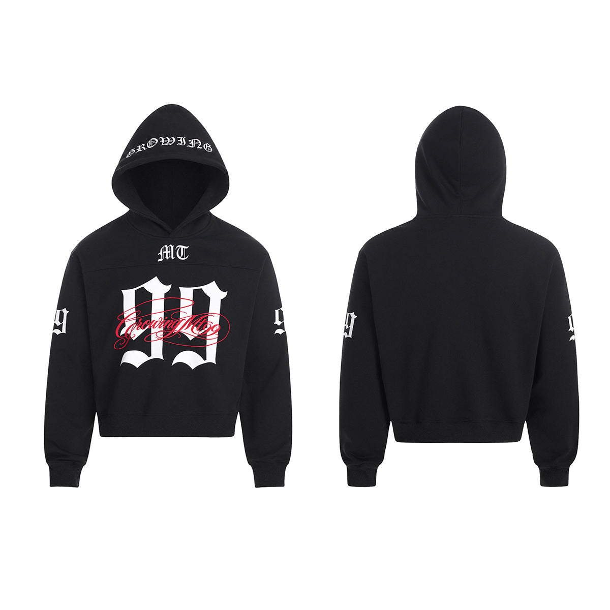 Oversized Black Hoodie with Old English 99 & Growing Mo Graphic Print