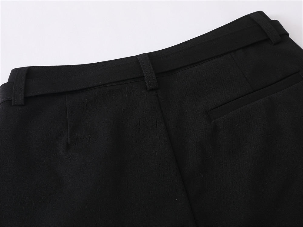 Men's Wide-Leg Dress Pants – Black Button-Fly Pleated Trousers with Belt