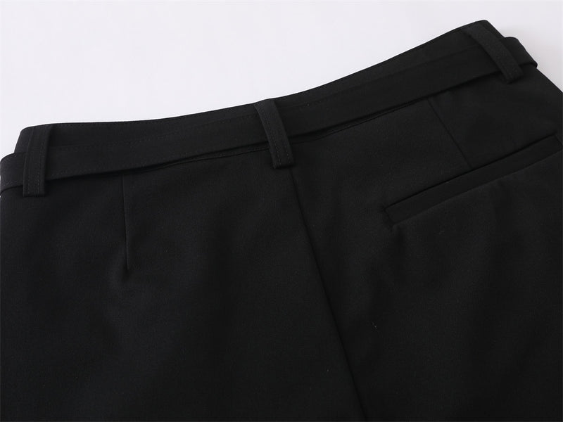 Men's Wide-Leg Dress Pants – Black Button-Fly Pleated Trousers with Belt