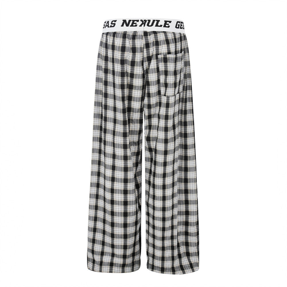 Plaid Wide-Leg Pants with Logo Elastic Waistband