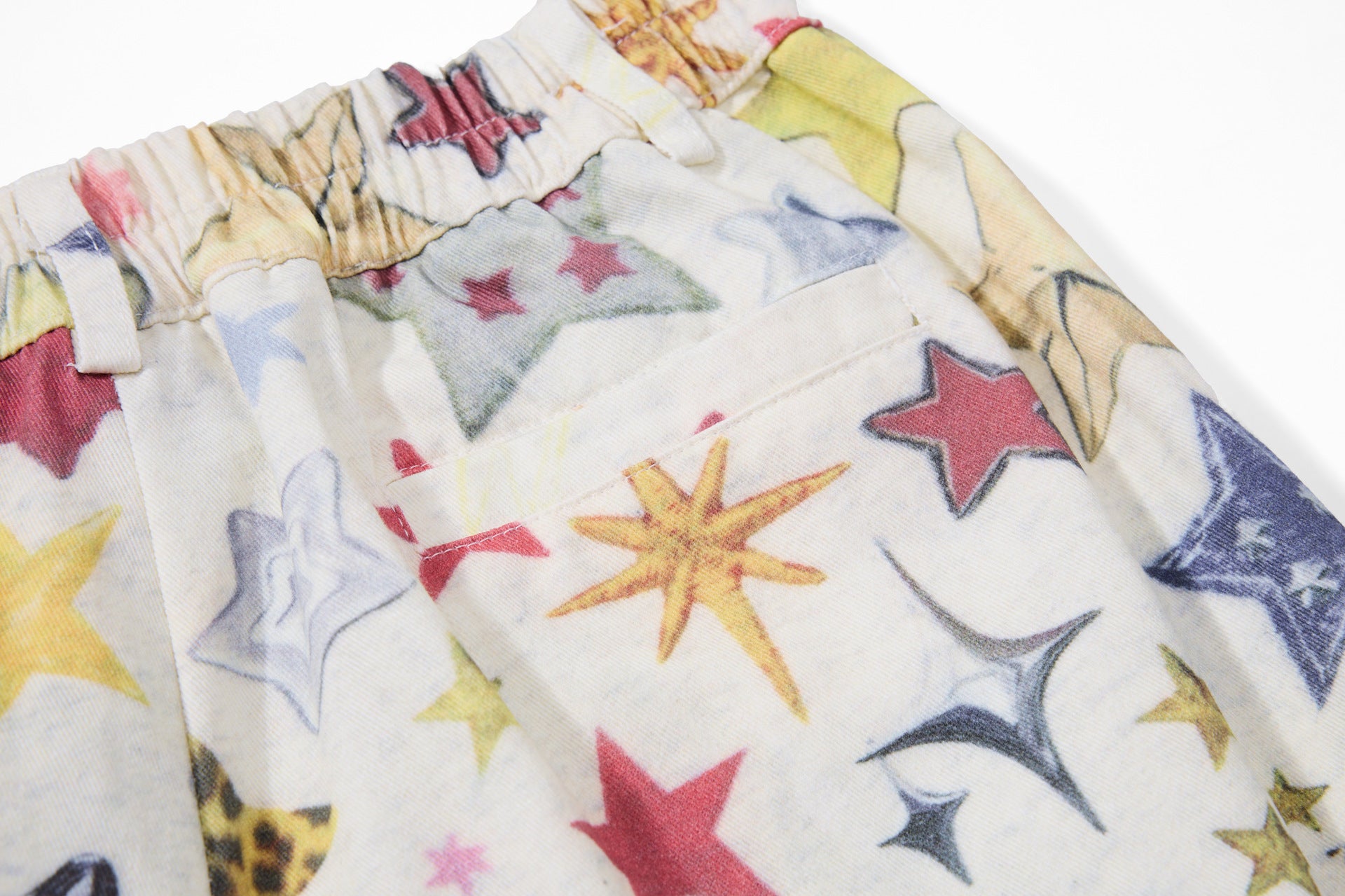 Wide-Leg Baggy Pants – All-Over Colorful Star Print, High Waist