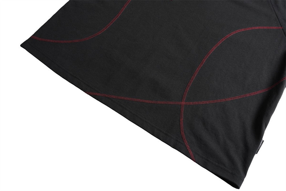 Oversized Irregular Stitch Contrast Snap-Shoulder T-Shirt