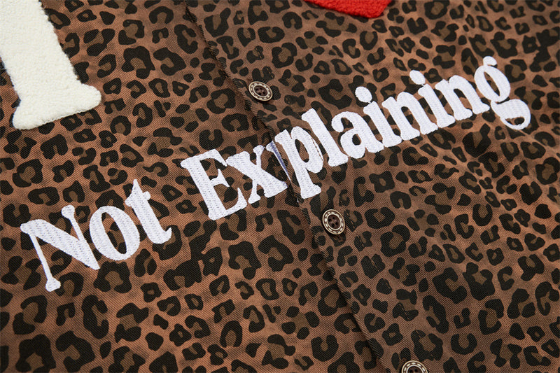 Leopard Print Short Sleeve Shirt with Heart Flocking Patch – Oversized Hip Hop B