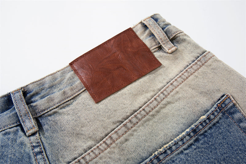 Wide-Leg Jeans with Ocean Embroidery & Gradient Wash