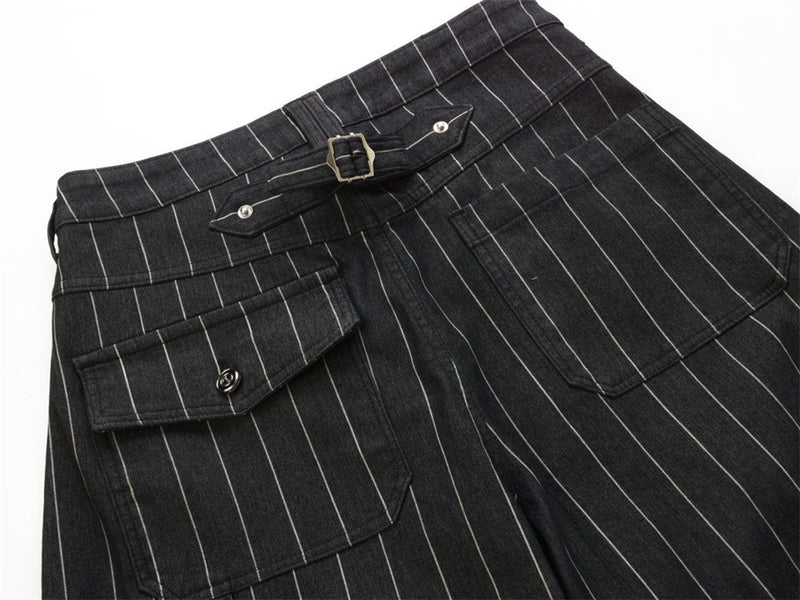 Wide-Leg Pinstripe Cargo Pants – Oversized Silhouette with Irregular Pockets