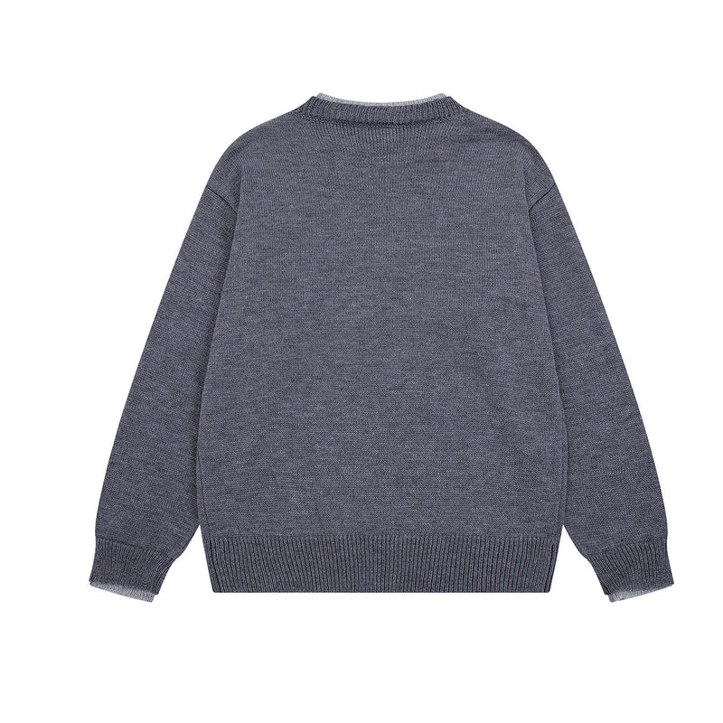 Crew Neck Graphic Knit Sweater – Retro American Campus Style
