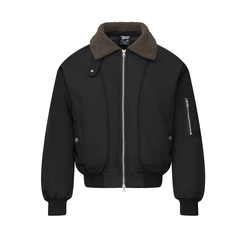 Sherpa Collar Padded Bomber Jacket – Olive Green / Black