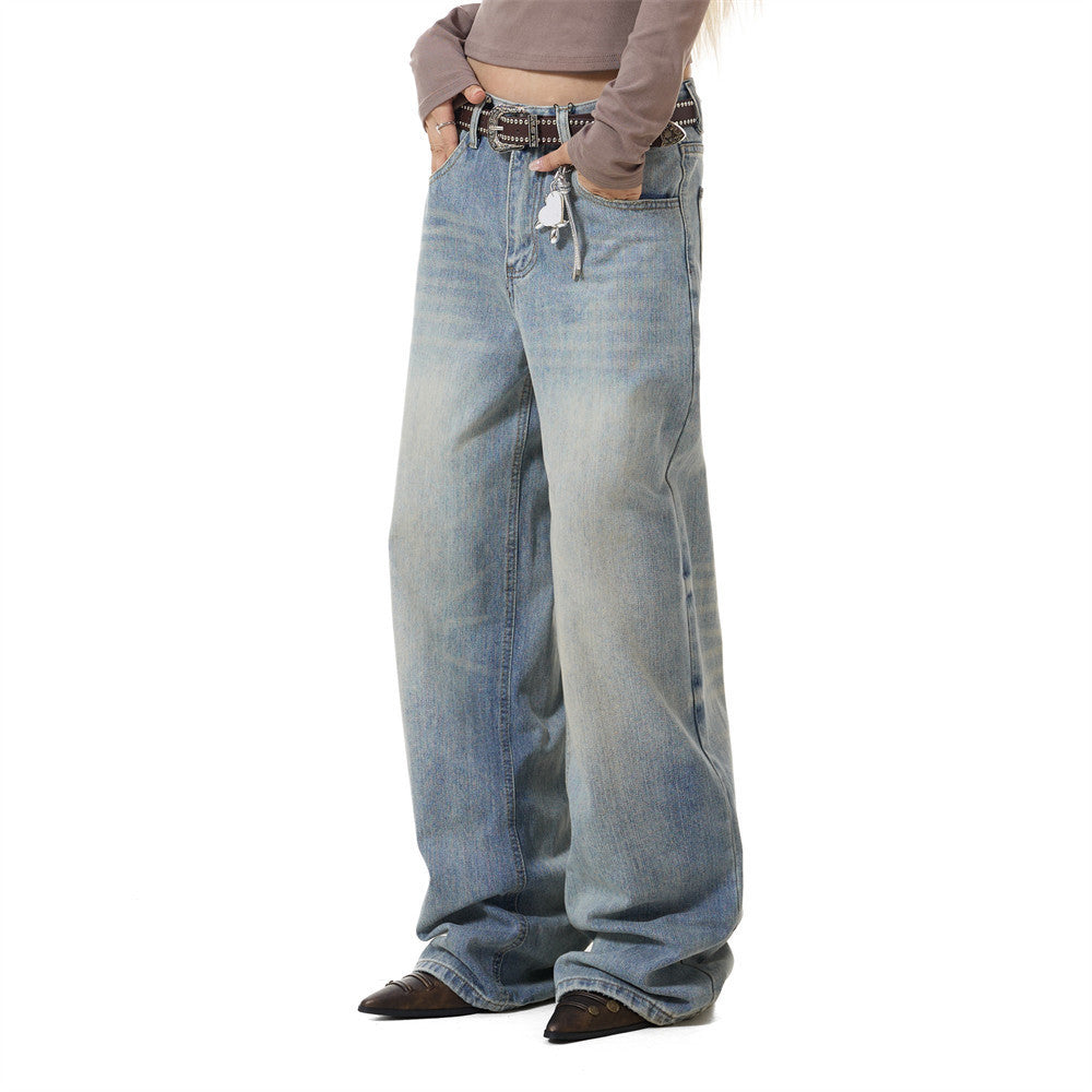 Wide-Leg Baggy Jeans – Vintage Washed Straight-Cut Denim