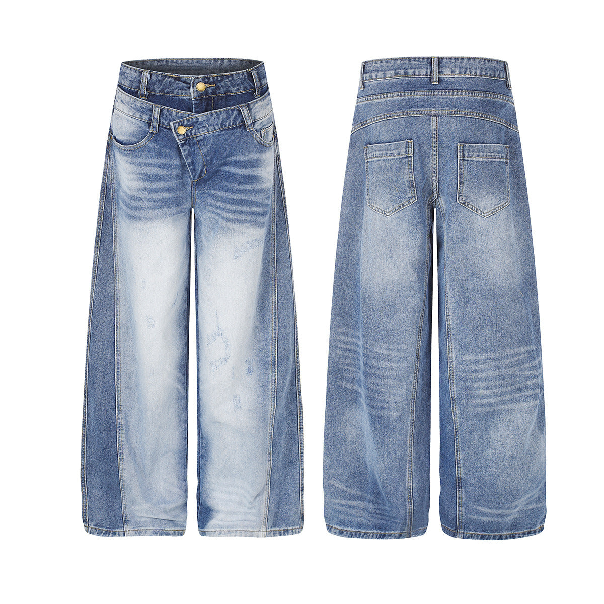 Light Blue Baggy Jeans – Double Waistband Wide-Leg Denim