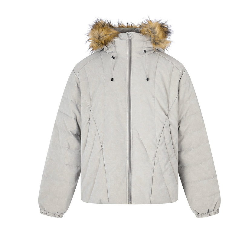 Quilted Puffer Jacket with Faux Fur Trim Hood