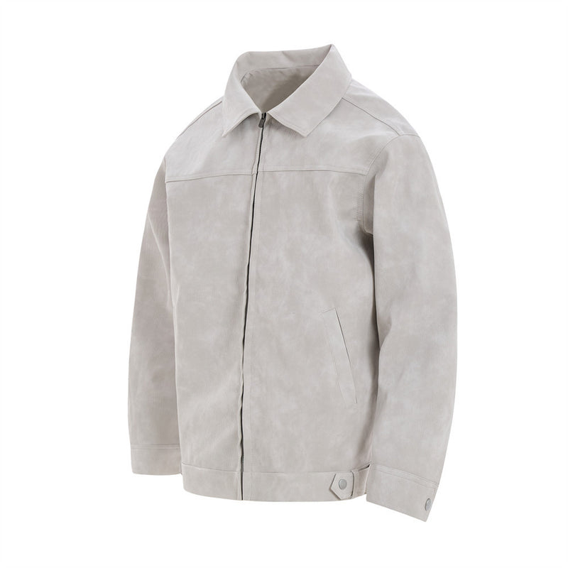 Men's Vintage Distressed PU Leather Zip-Up Jacket – Relaxed Fit Retro Street