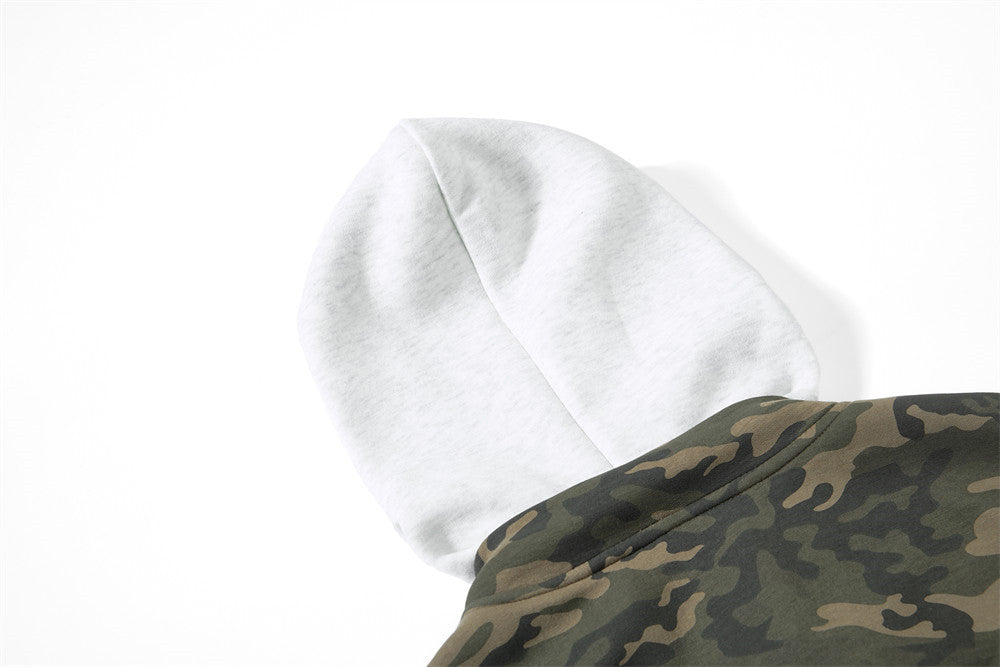 Blouson bomber homme camouflage à capuche, fermeture zippée et manches plissées