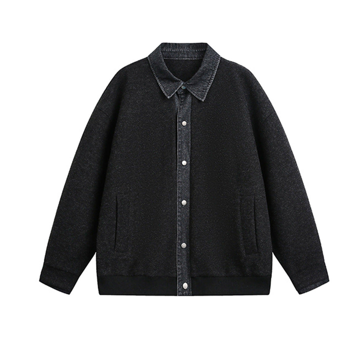 Veste boxy à boutons-pression avec col en denim – Style rétro old money