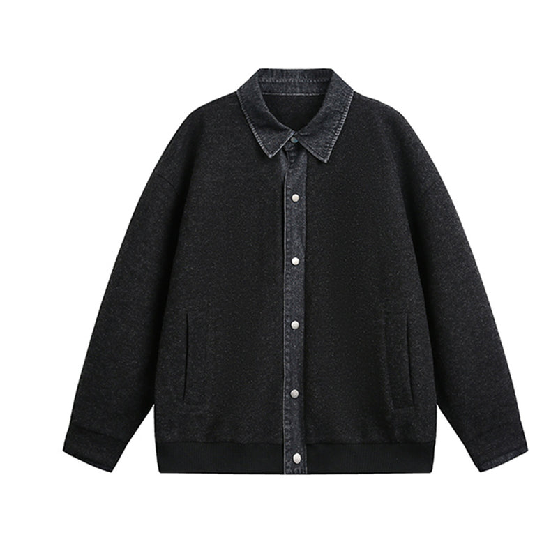 Veste boxy à boutons-pression avec col en denim – Style rétro old money