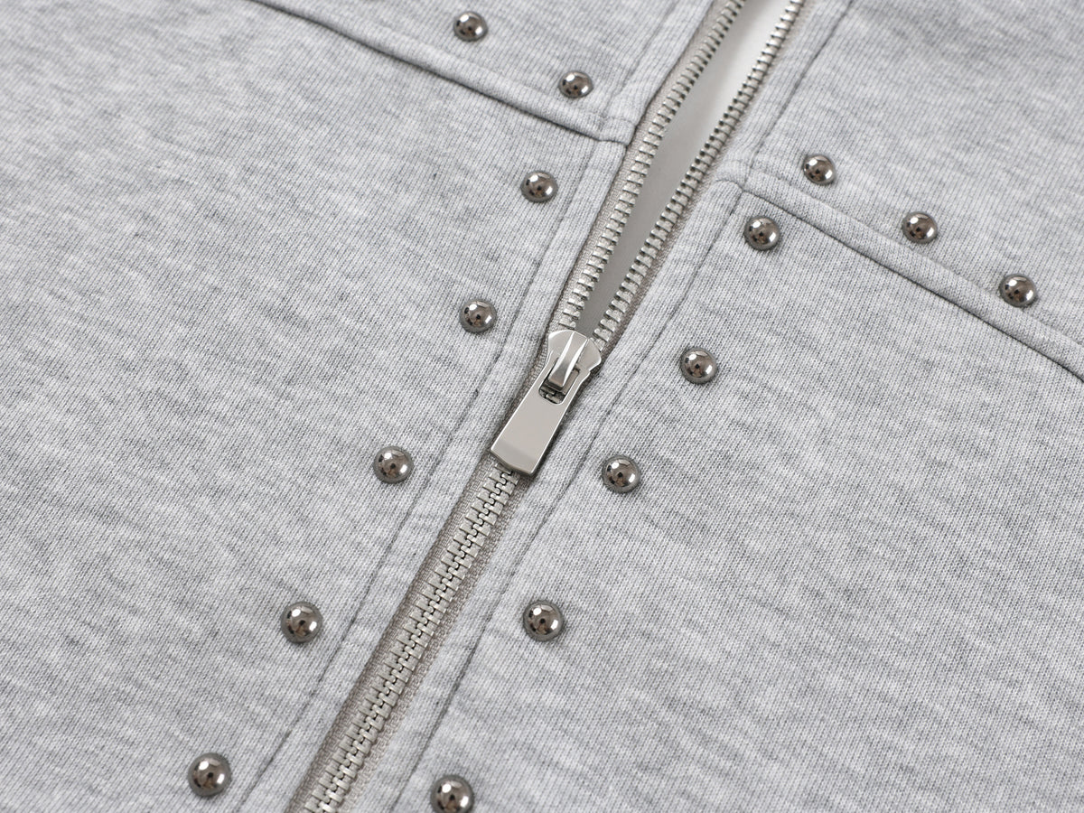 Designer Zip-Up Hoodie with Metal Stud Detail — Heavyweight Oversized Fit
