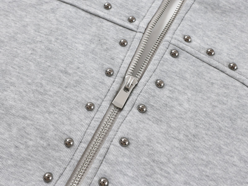 Designer Zip-Up Hoodie with Metal Stud Detail — Heavyweight Oversized Fit