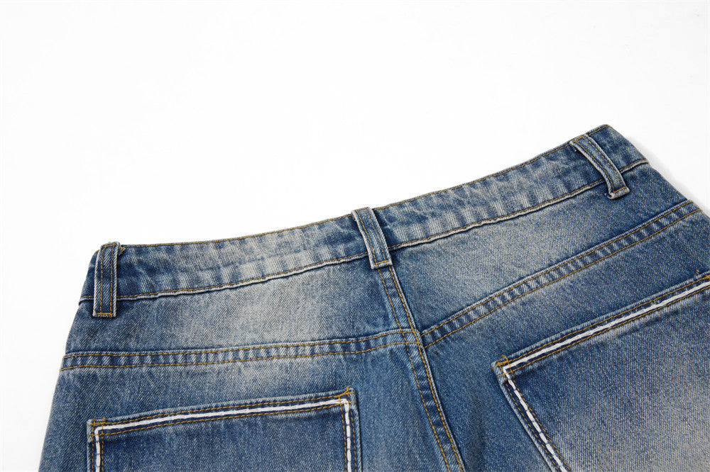 Vaqueros azules para hombre – Pantalón vaquero recto vintage lavado, de pierna ancha y corte baggy