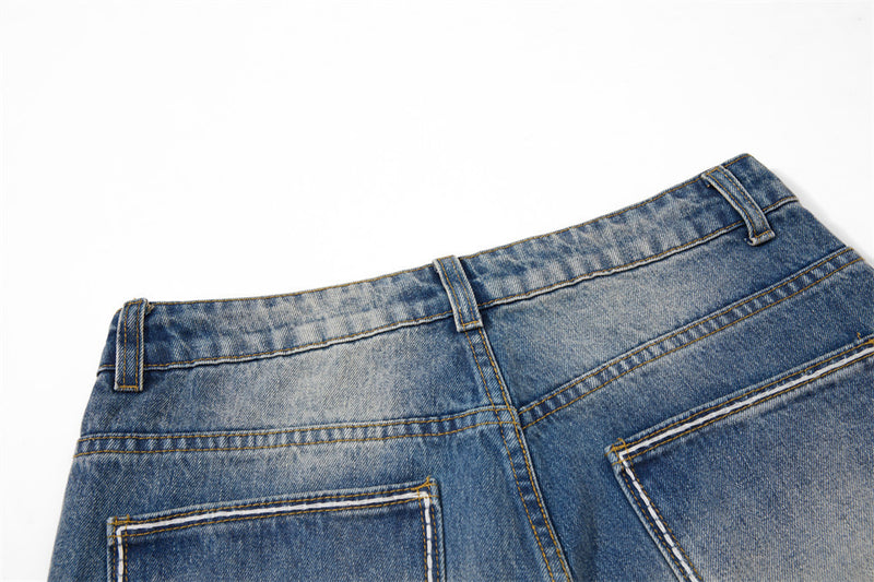 Vaqueros azules para hombre – Pantalón vaquero recto vintage lavado, de pierna ancha y corte baggy
