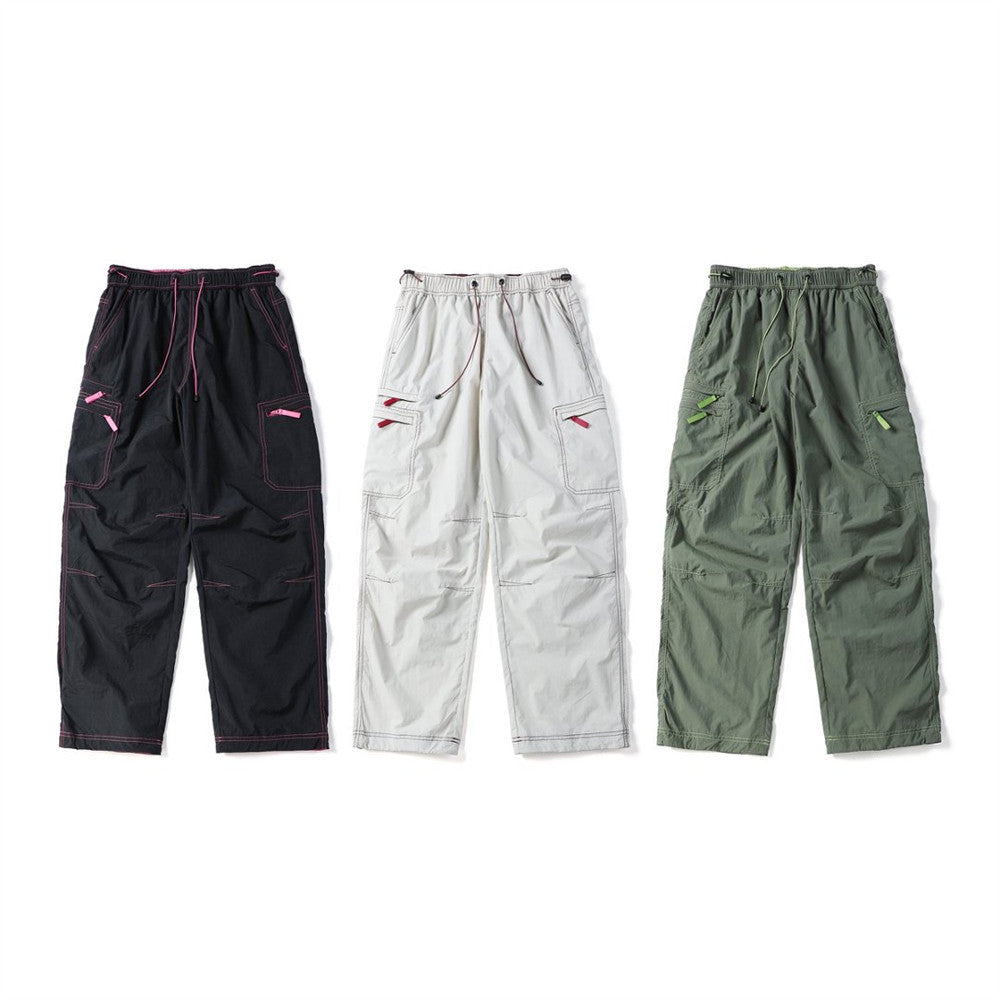 Cargo Work Pants for Men – Wide-Leg Multi-Pocket Utility Trousers with Contrast