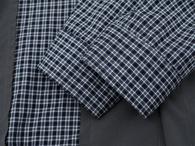 Men's Plaid Patchwork Long Sleeve Button-Up Shirt – Faux Two-Piece Oversized Fit