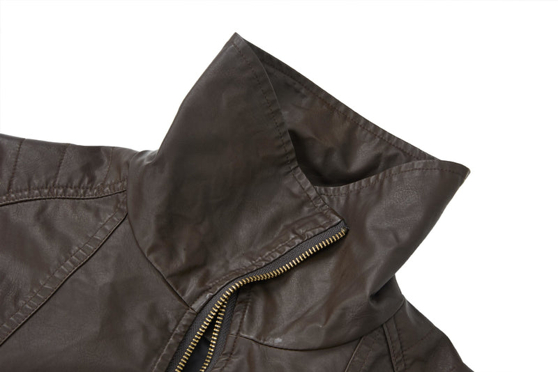 Veste moto en simili cuir – Col montant, poches zippées déconstruites, style biker rétro