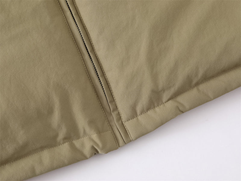 Reversible Stand-Collar Padded Jacket – Solid Khaki & Plaid Two-Way Wear