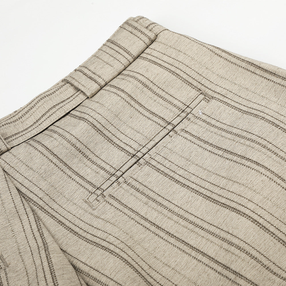 Men's Striped Wide-Leg Trousers with Button Fly and Belt