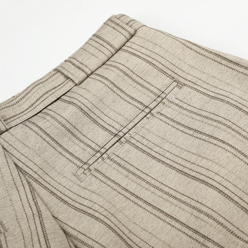 Men's Striped Wide-Leg Trousers with Button Fly and Belt