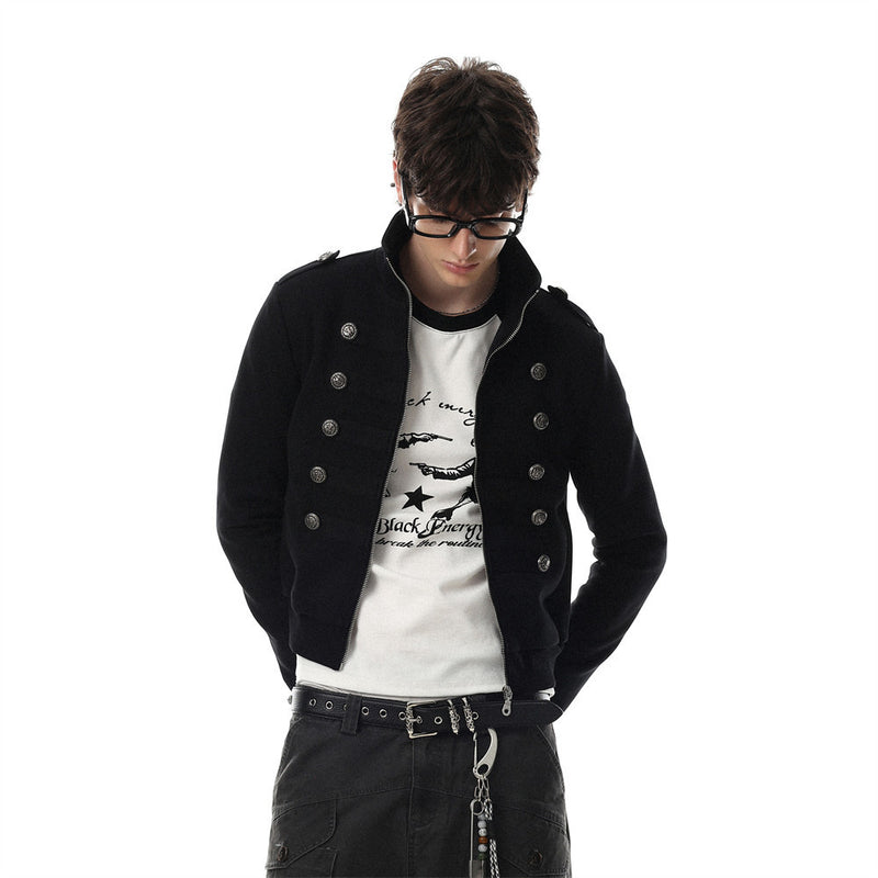 Men's Zip-Up Jacket Military Double-Breasted Stand Collar Short Bomber