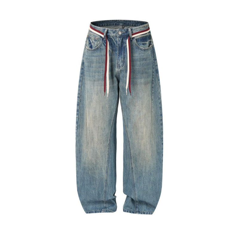 Men's Vintage Washed Wide-Leg Barrel Jeans – Oversized Streetwear Denim with