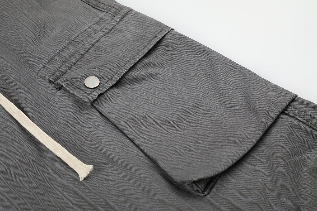 Wide-Legged Cargo Pants – Charcoal Grey Multi-Pocket Straight Leg