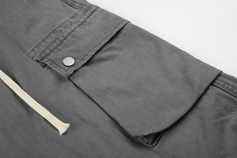 Wide-Legged Cargo Pants – Charcoal Grey Multi-Pocket Straight Leg