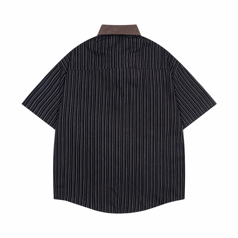 Camisa de vestir de manga corta – Estampado celestial de galaxia, raya diplomática con mini corbata incorporada