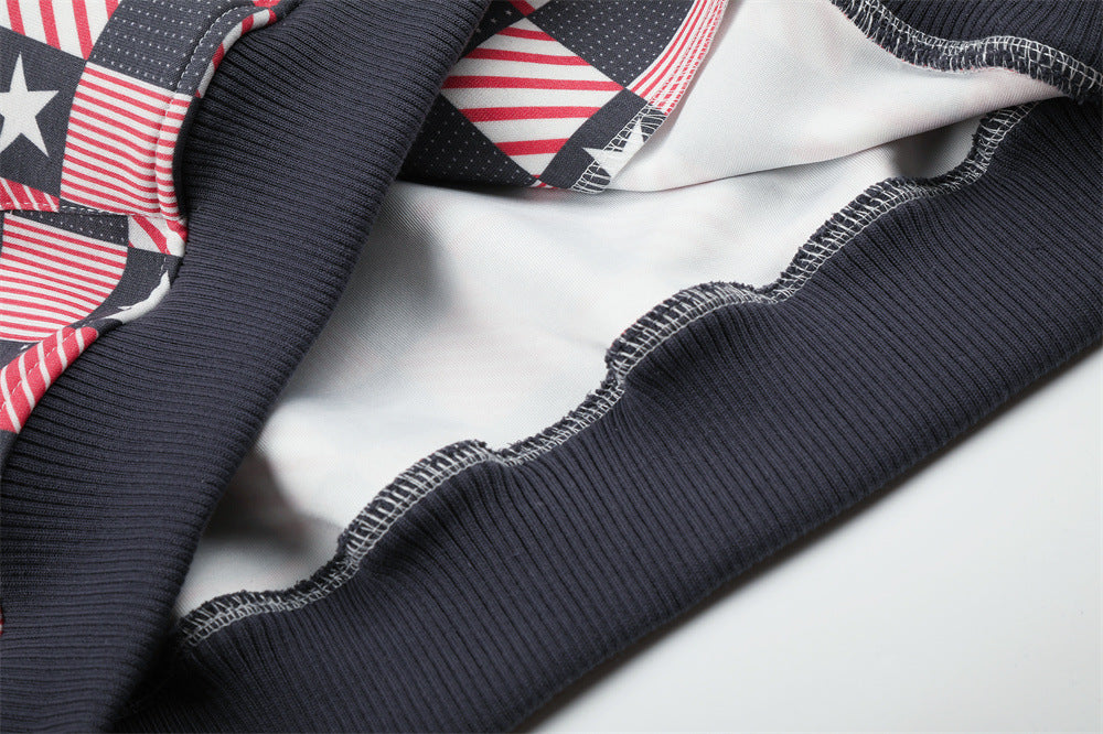 Checkerboard American Flag Print Zip-Up Hoodie Jacket – Oversized Stars &