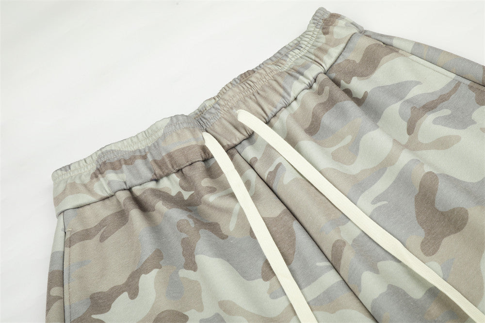 Pantalon de survêtement homme camouflage wide leg à cordon – Coupe décontractée