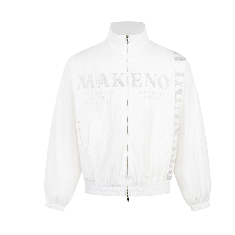 Grafik-Trackjacke – Windbreaker mit Stehkragen, durchgehendem Zipper & Stencil-Print