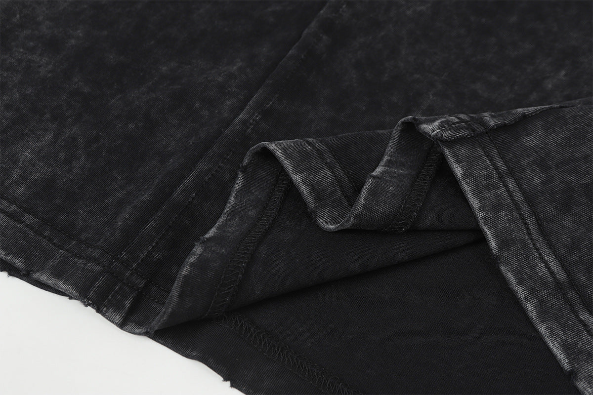 Pull homme gris à col rond – Délavé à l’acide, déstructuré, manches longues à bords bruts