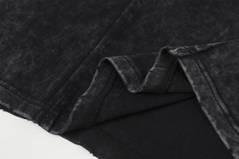 Pull homme gris à col rond – Délavé à l’acide, déstructuré, manches longues à bords bruts