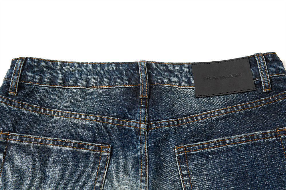 Wide-Leg Washed Distressed Jeans – Men's Vintage American Streetwear