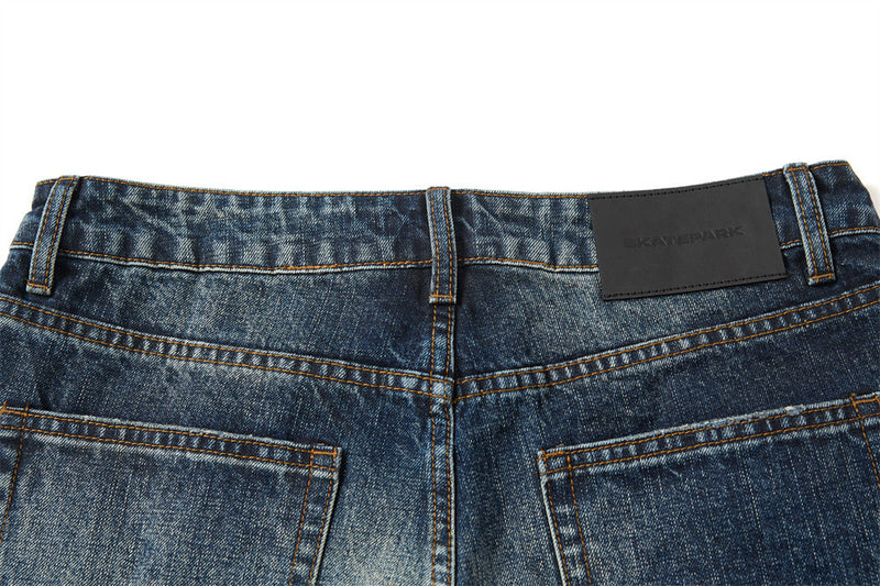 Wide-Leg Washed Distressed Jeans – Men's Vintage American Streetwear