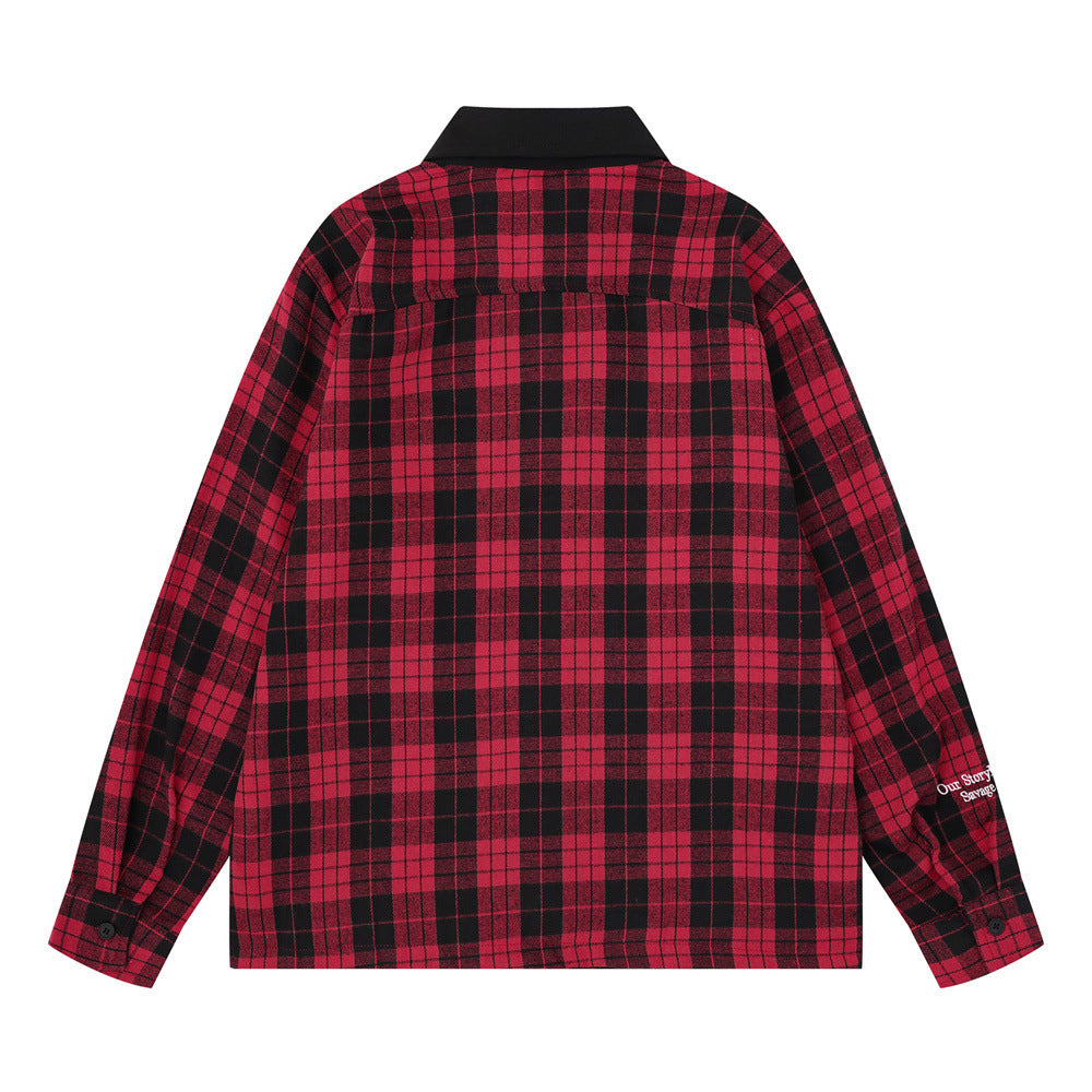 Oversized-Flanellhemd mit Karografik und Graffiti-Print – Herren-Langarmhemd im Patchwork-Stil