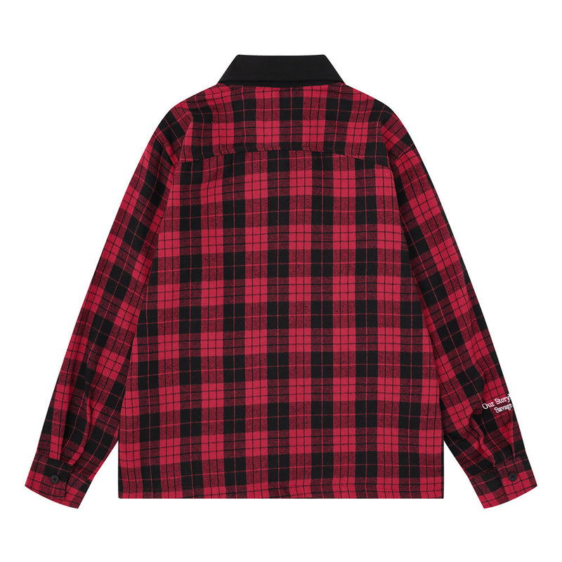Oversized-Flanellhemd mit Karografik und Graffiti-Print – Herren-Langarmhemd im Patchwork-Stil