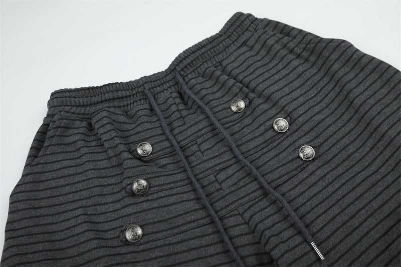 Pantalón de Pierna Ancha a Rayas para Hombre con Cintura de Cordón y Botones Cruzados